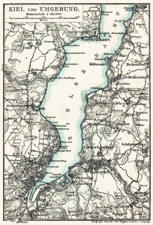 Kiel environs map, 1887. Use the zooming tool to explore in higher level of detail. Obtain as a quality print or high resolution image