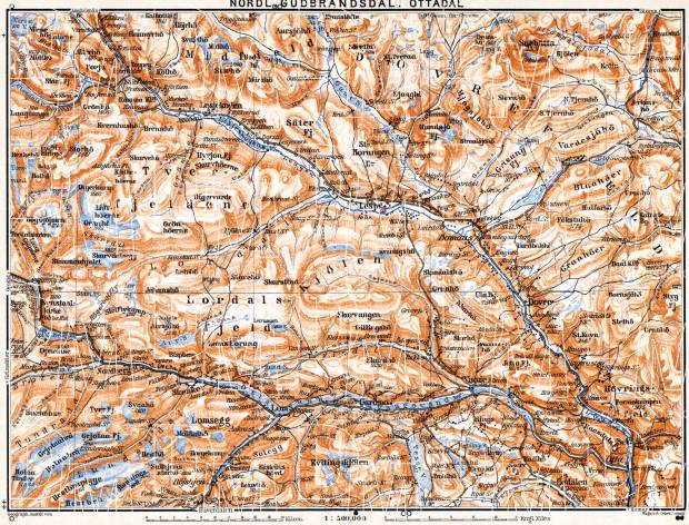 North Gudbrand Valley and Otta Valley district map, 1910. Use the zooming tool to explore in higher level of detail. Obtain as a quality print or high resolution image