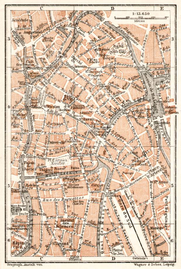 Ghent (Gent), central part map, 1909. Use the zooming tool to explore in higher level of detail. Obtain as a quality print or high resolution image