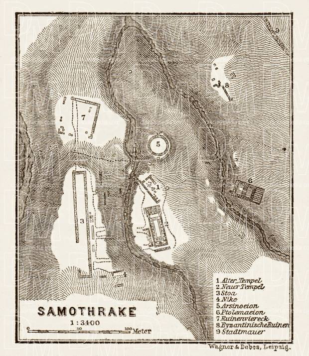 Samothrace (Σαμοθράκη, Samothrake), ancient site map, 1914. Use the zooming tool to explore in higher level of detail. Obtain as a quality print or high resolution image