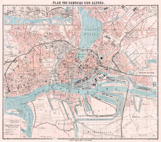 Hamburg and Altona city map, 1905. Use the zooming tool to explore in higher level of detail. Obtain as a quality print or high resolution image