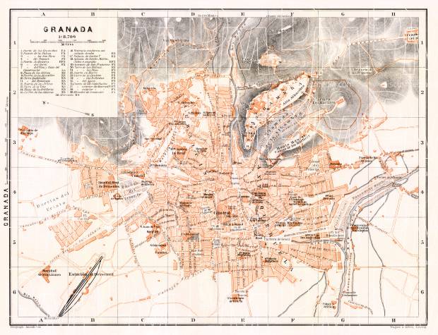 Granada city map, 1899. Use the zooming tool to explore in higher level of detail. Obtain as a quality print or high resolution image