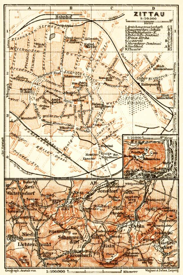 Zittau city map, 1911. Use the zooming tool to explore in higher level of detail. Obtain as a quality print or high resolution image