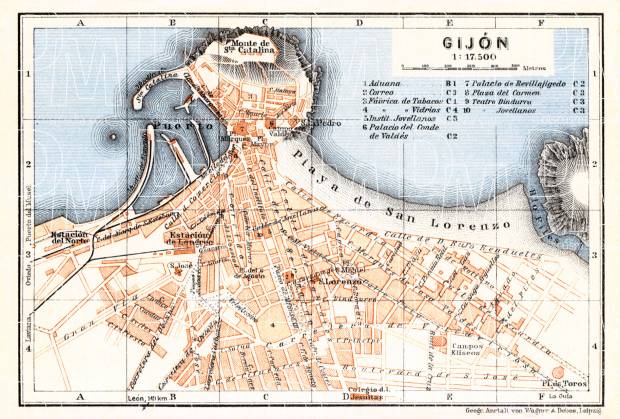 Gijón city map, 1929. Use the zooming tool to explore in higher level of detail. Obtain as a quality print or high resolution image