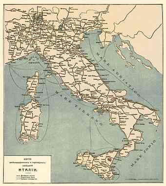 Railway and Steamboat map of Italy, 1900