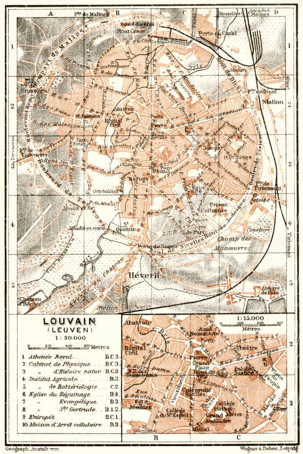 Louvain (Leuven) city map, 1909. Use the zooming tool to explore in higher level of detail. Obtain as a quality print or high resolution image