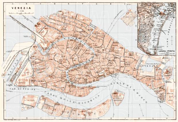 Venice city map, 1911. Laguna Veneta map. Use the zooming tool to explore in higher level of detail. Obtain as a quality print or high resolution image