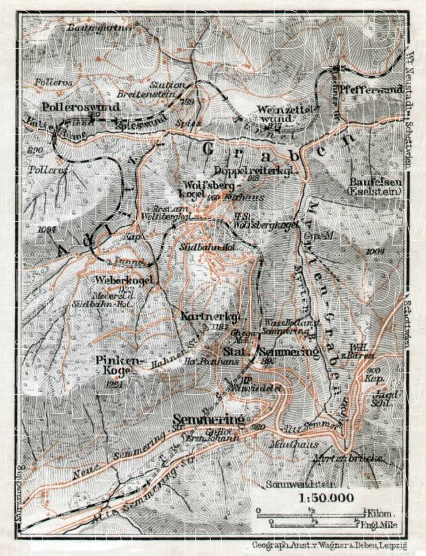 Semmering and environs map, 1910. Use the zooming tool to explore in higher level of detail. Obtain as a quality print or high resolution image