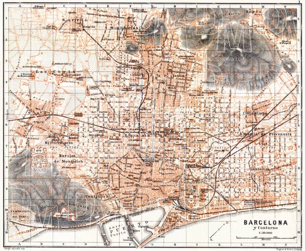 Barcelona city map, 1899. Use the zooming tool to explore in higher level of detail. Obtain as a quality print or high resolution image