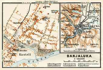 Banja Luka (Banjaluka), city map and environs map, 1929