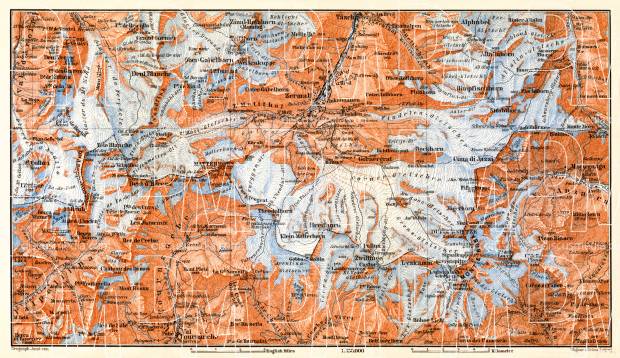 Zermatt district map, 1897. Use the zooming tool to explore in higher level of detail. Obtain as a quality print or high resolution image