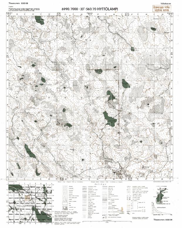 Gjutte Lake. Hyttölampi. Topografikartta 533308. Topographic map from 1943. Use the zooming tool to explore in higher level of detail. Obtain as a quality print or high resolution image