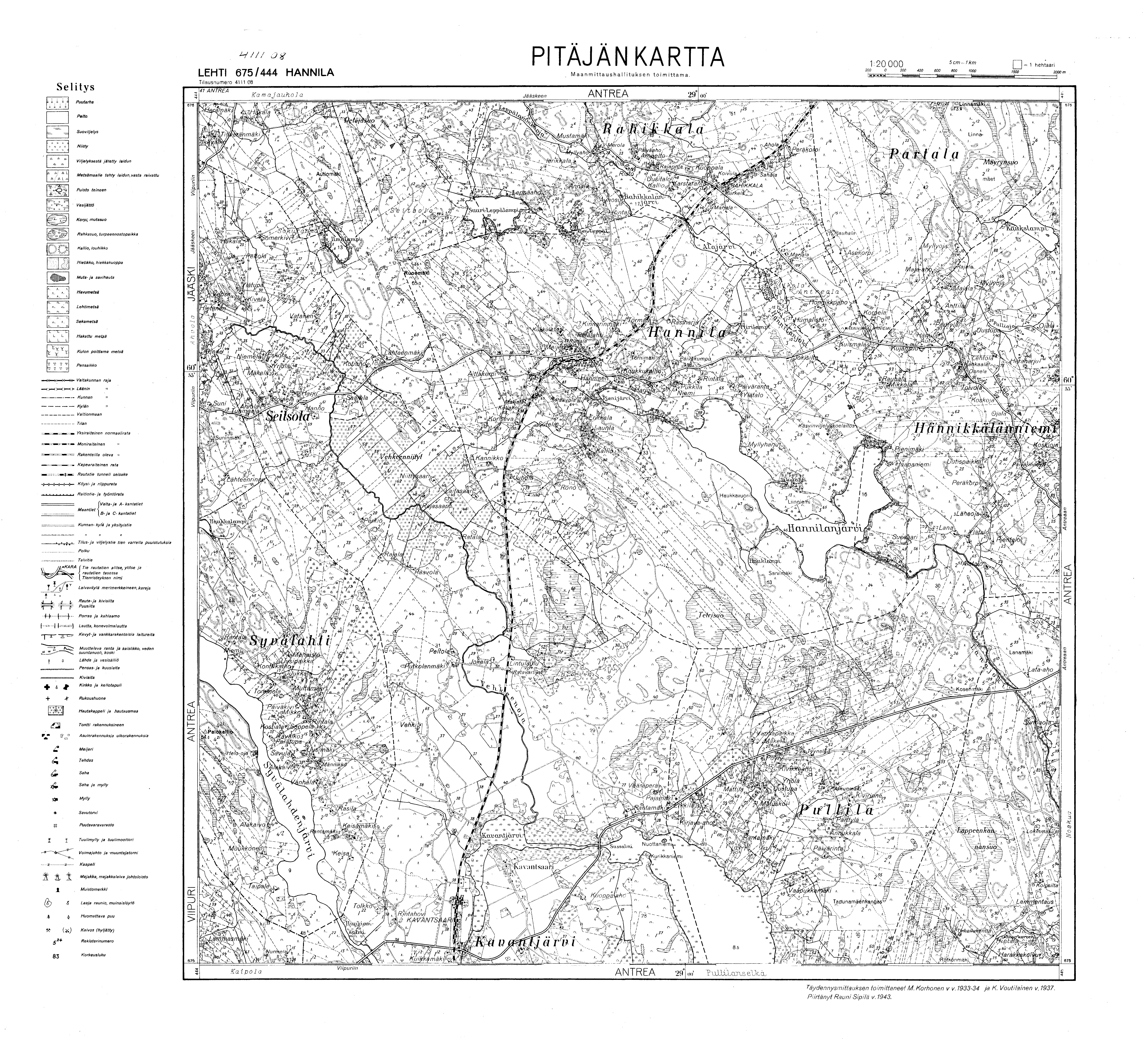 Lipovka. Hannila. Pitäjänkartta 411108. Parish map from 1943. Use the zooming tool to explore in higher level of detail. Obtain as a quality print or high resolution image