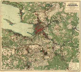 Saint Petersburg environs map (Окрестности Санктъ-Петербурга), 1912