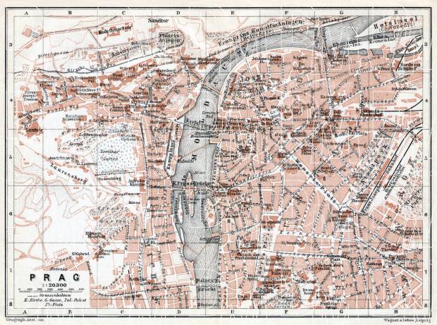 Prague (Prag, Praha) city map (names in German), 1910. Use the zooming tool to explore in higher level of detail. Obtain as a quality print or high resolution image