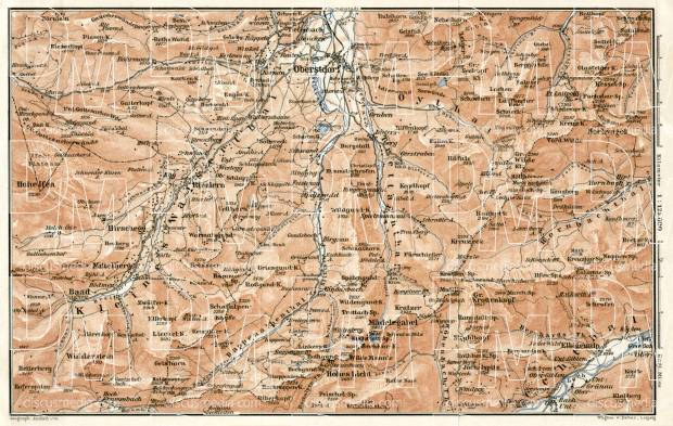 Oberstdorf and environs map (Rosengarten mountains), 1906. Use the zooming tool to explore in higher level of detail. Obtain as a quality print or high resolution image