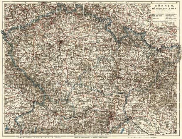 Czechia on the general map of Bohemia, Moravia and Silesia, 1911. Use the zooming tool to explore in higher level of detail. Obtain as a quality print or high resolution image