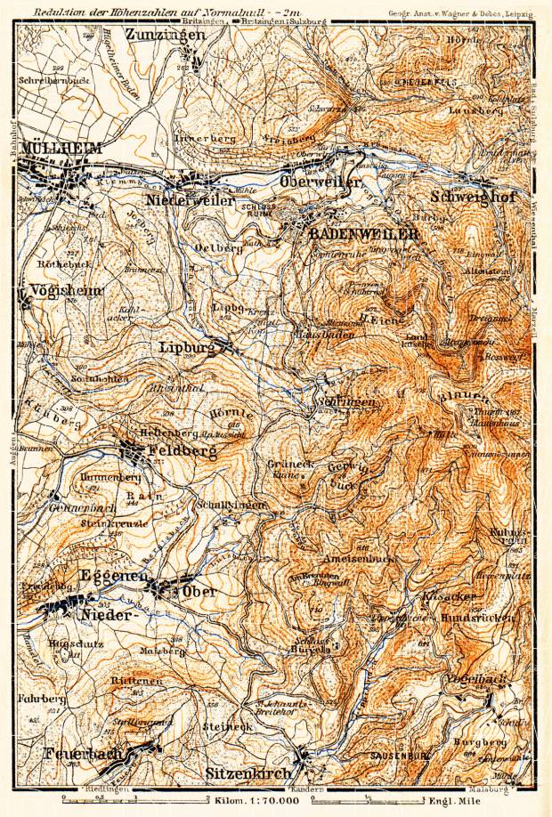 Müllheim environs map, 1905. Use the zooming tool to explore in higher level of detail. Obtain as a quality print or high resolution image