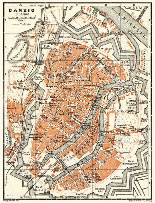 Danzig (Gdańsk) city map, 1887. Use the zooming tool to explore in higher level of detail. Obtain as a quality print or high resolution image