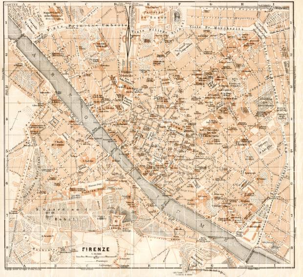 Florence (Firenze) city map, 1908. Use the zooming tool to explore in higher level of detail. Obtain as a quality print or high resolution image