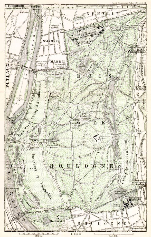 Forest of Boulogne (Bois de Boulogne) map, 1910. Use the zooming tool to explore in higher level of detail. Obtain as a quality print or high resolution image