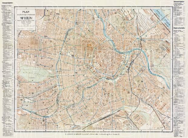 Vienna (Wien) city map, about 1910. Use the zooming tool to explore in higher level of detail. Obtain as a quality print or high resolution image