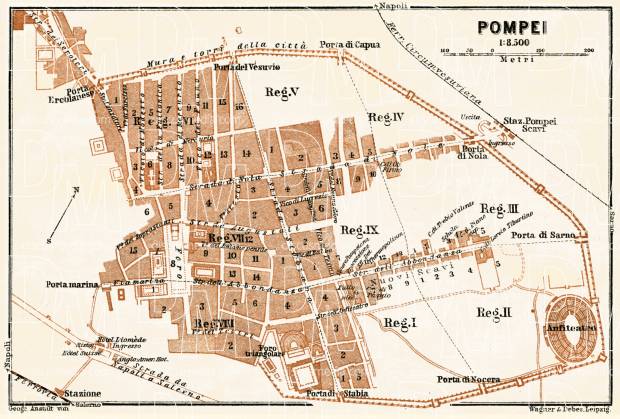 Pompei (Pompeii) town plan, 1929. Use the zooming tool to explore in higher level of detail. Obtain as a quality print or high resolution image