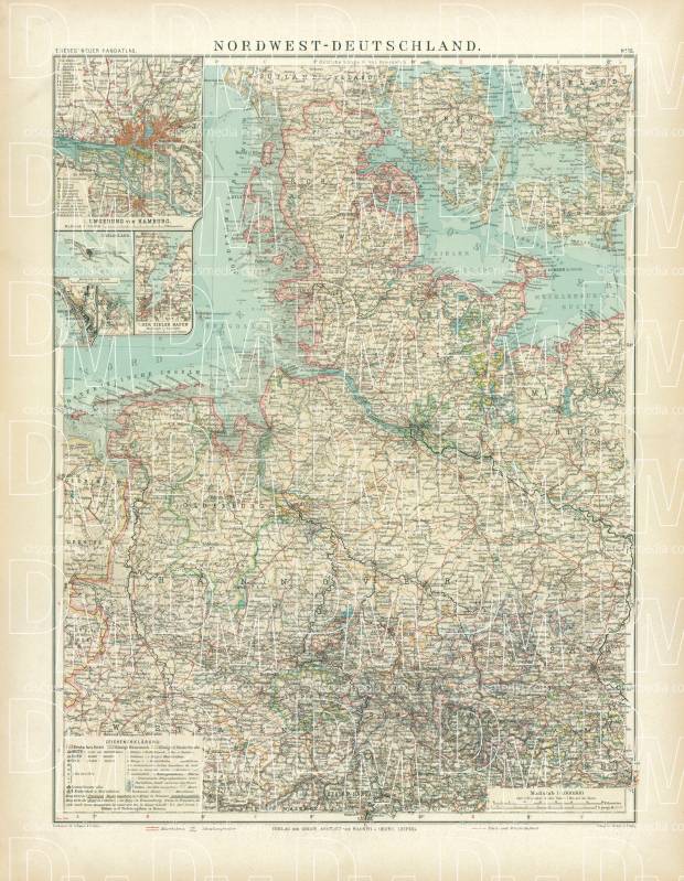 Northwestern Germany Map, 1905. Use the zooming tool to explore in higher level of detail. Obtain as a quality print or high resolution image