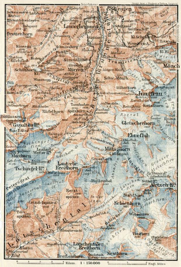 Upper Lauterbrunnen valley map, 1909. Use the zooming tool to explore in higher level of detail. Obtain as a quality print or high resolution image
