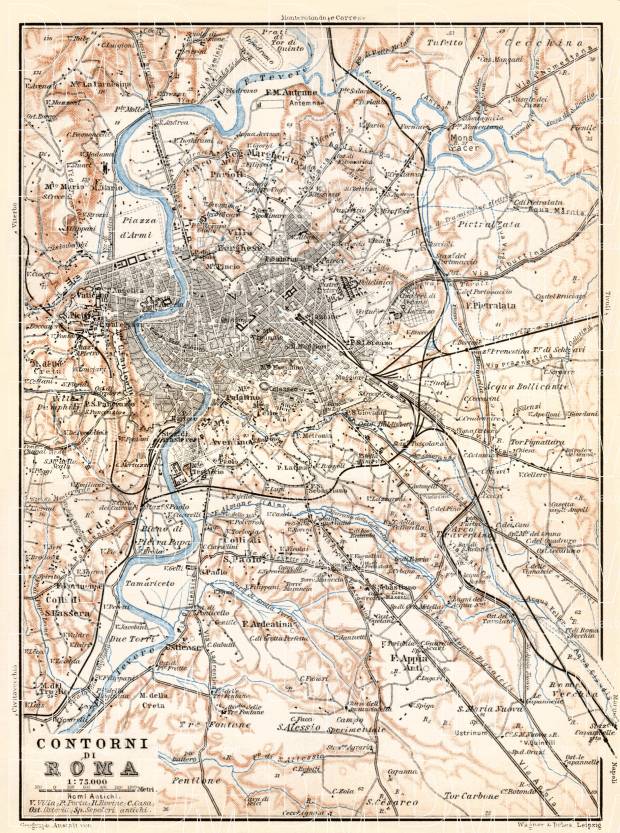Rome (Roma) environs map, 1898. Use the zooming tool to explore in higher level of detail. Obtain as a quality print or high resolution image