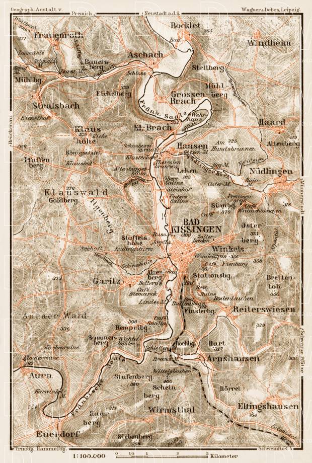 Map of the environs of Kissingen, 1909. Use the zooming tool to explore in higher level of detail. Obtain as a quality print or high resolution image