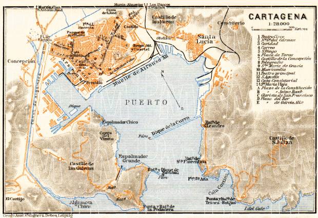 Cartagena city map, 1929. Use the zooming tool to explore in higher level of detail. Obtain as a quality print or high resolution image
