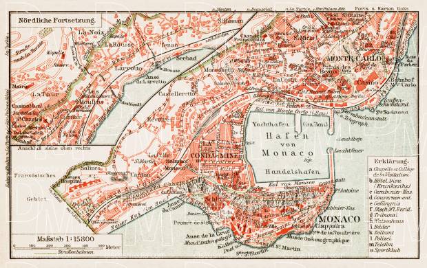 Old map of Monaco in 1913. Buy vintage map replica poster