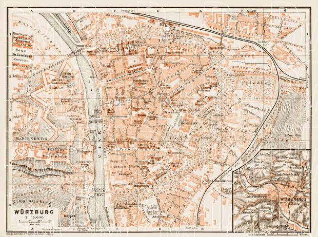Würzburg city map, 1909. Use the zooming tool to explore in higher level of detail. Obtain as a quality print or high resolution image