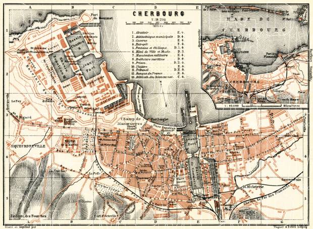 Cherbourg city map, 1913. Use the zooming tool to explore in higher level of detail. Obtain as a quality print or high resolution image