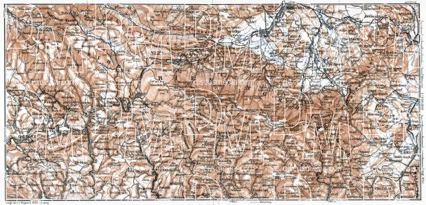 North Czech Republic on the Krkonoše (Karkonosze, Riesengebirge) mountains map, 1911. Use the zooming tool to explore in higher level of detail. Obtain as a quality print or high resolution image