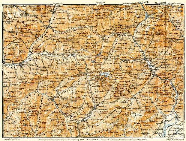 Fleims, Primör and Cordevole valleys map, 1906. Use the zooming tool to explore in higher level of detail. Obtain as a quality print or high resolution image