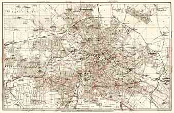 Berlin, city map with tramway and S-Bahn networks, 1902