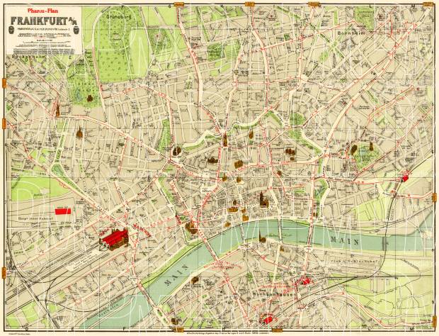 Frankfurt (Frankfurt-am-Main) city map, 1912. Use the zooming tool to explore in higher level of detail. Obtain as a quality print or high resolution image