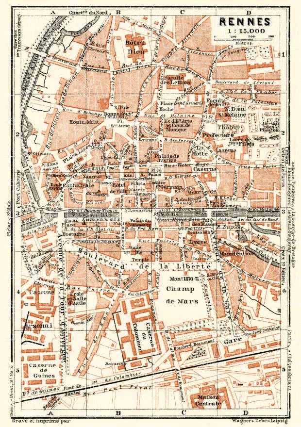 Rennes city map, 1913. Use the zooming tool to explore in higher level of detail. Obtain as a quality print or high resolution image