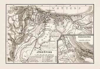 Jönköping city map, 1899. With Husqvarna plan inset
