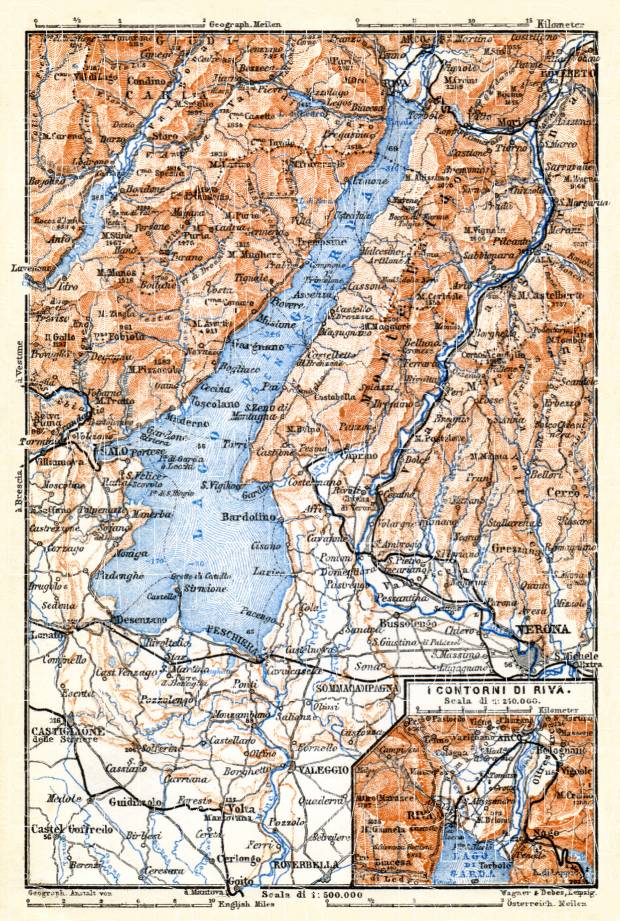 Garda Lake and environs map, 1898. Use the zooming tool to explore in higher level of detail. Obtain as a quality print or high resolution image