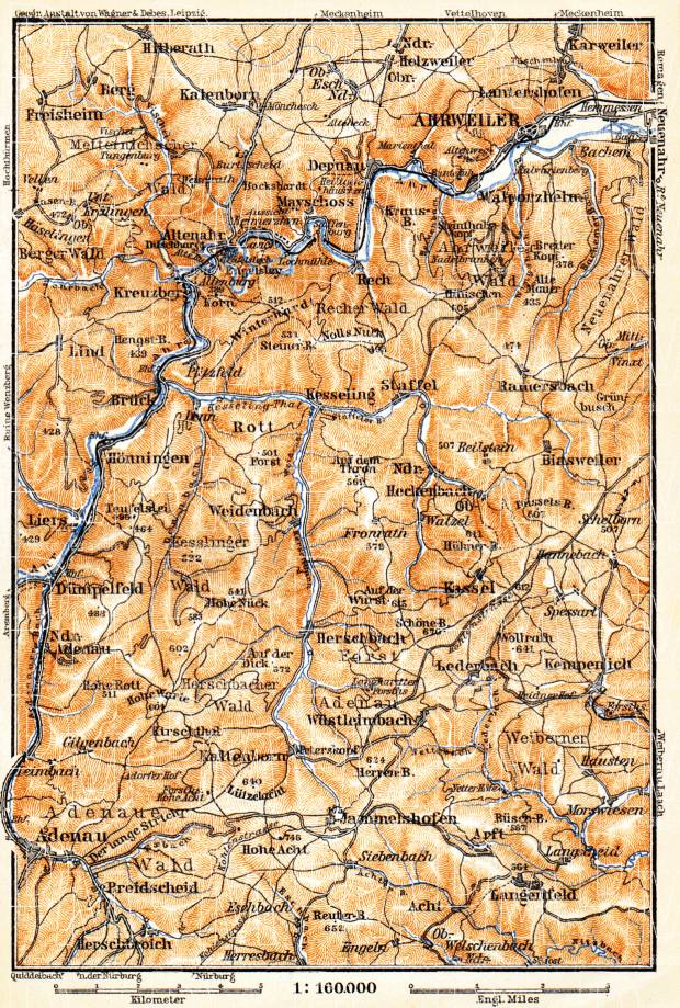 Ahr River valley map, 1905. Use the zooming tool to explore in higher level of detail. Obtain as a quality print or high resolution image