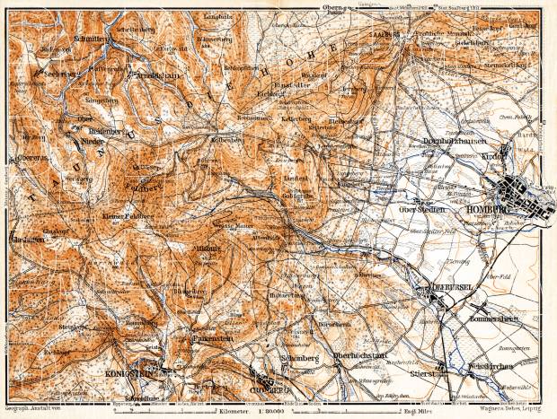 Taunus Mountains map, 1905. Use the zooming tool to explore in higher level of detail. Obtain as a quality print or high resolution image