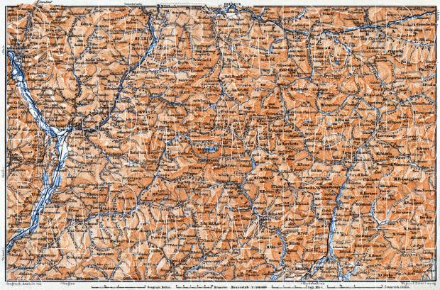 Dolomite Alps (Die Dolomiten) from Franzensfeste to Belluno district map, 1911. Use the zooming tool to explore in higher level of detail. Obtain as a quality print or high resolution image