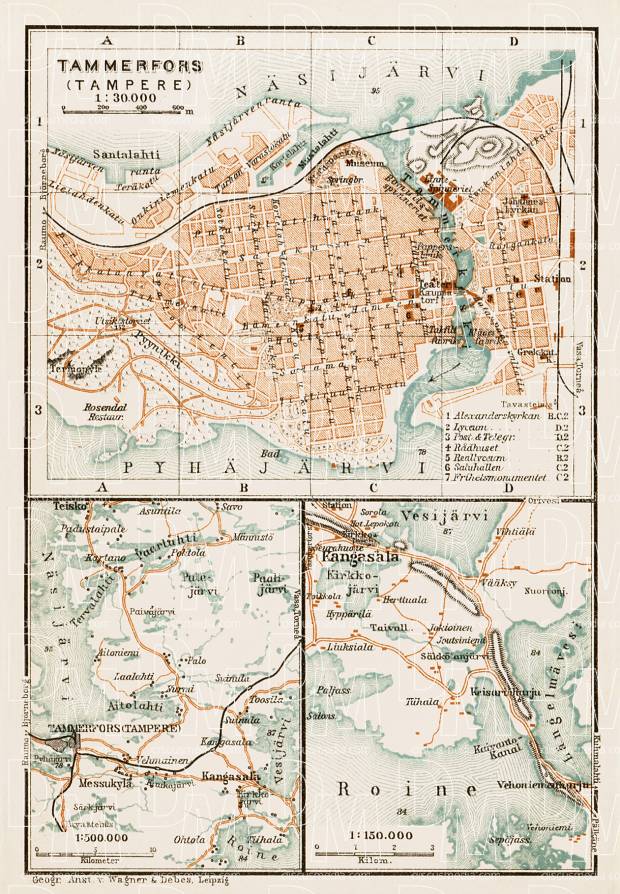 Tampere (Tammerfors) city map, 1929. Environs of Tampere. Use the zooming tool to explore in higher level of detail. Obtain as a quality print or high resolution image