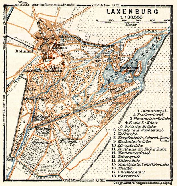 Laxenburg (to Vienna/bei Wien) town plan, 1911. Use the zooming tool to explore in higher level of detail. Obtain as a quality print or high resolution image