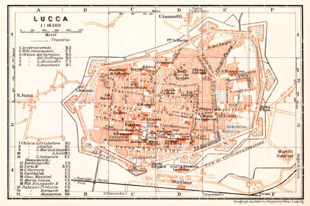 Lucca city map, 1908. Use the zooming tool to explore in higher level of detail. Obtain as a quality print or high resolution image