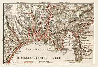 Nice and environs map with tramway network, 1913