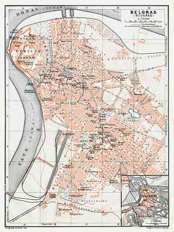 Belgrade (Београд, Beograd) city map. Environs of Belgrade, 1911